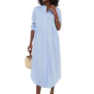 EUC Pomander Place Women's 3X Blue Chambray Lydell Maxi Dress Long Sleeve 255435
